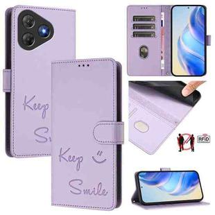 For Blackview Oscal Flat 2 Smile Embossing RFID Leather Phone Case(Light Purple)