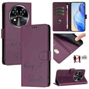 For Oukitel C37 Smile Embossing RFID Leather Phone Case(Violet)