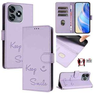 For Oukitel C51 Smile Embossing RFID Leather Phone Case(Light Purple)