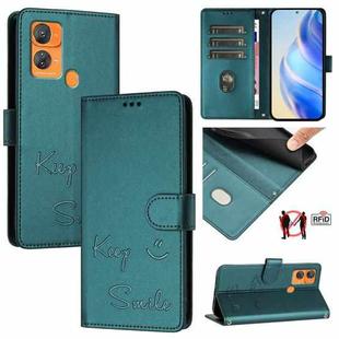 For Oukitel C33 Smile Embossing RFID Leather Phone Case(Peacock Green)