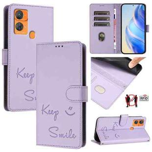 For Oukitel C33 Smile Embossing RFID Leather Phone Case(Light Purple)