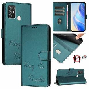 For ZTE Blade A52 Smile Embossing RFID Leather Phone Case(Peacock Green)