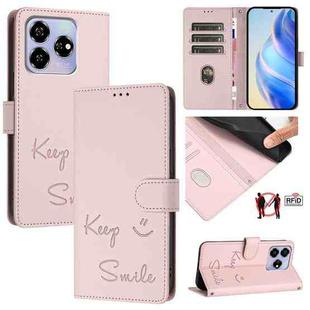 For ZTE Blade V60 / Axon 60 4G Smile Embossing RFID Leather Phone Case(Pink)