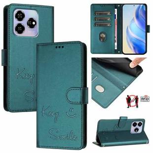 For ZTE Blade V60 / Axon 60 4G Smile Embossing RFID Leather Phone Case(Peacock Green)