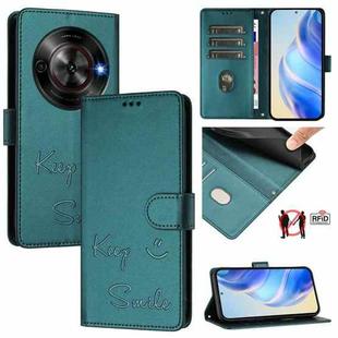 For ZTE Blade A75 5G Smile Embossing RFID Leather Phone Case(Peacock Green)