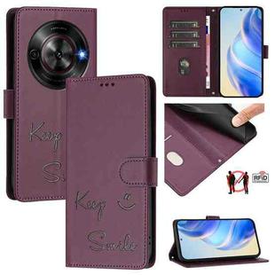 For ZTE Blade A75 5G Smile Embossing RFID Leather Phone Case(Violet)