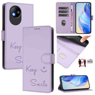 For ZTE Blade A35 Lite Smile Embossing RFID Leather Phone Case(Light Purple)