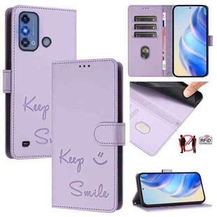 For ZTE Blade A53 Pro Smile Embossing RFID Leather Phone Case(Light Purple)