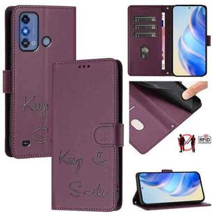 For ZTE Blade A53 Pro Smile Embossing RFID Leather Phone Case(Violet)