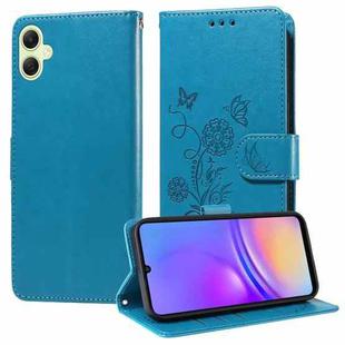 For Samsung Galaxy A05 Embossed Butterfly Flowers Leather Phone Case(Blue)