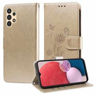 For Samsung Galaxy A13 4G / 5G Embossed Butterfly Flowers Leather Phone Case(Gold)