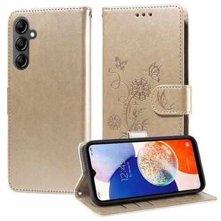 For Samsung Galaxy A14 4G / 5G Embossed Butterfly Flowers Leather Phone Case(Gold)