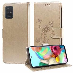 For Samsung Galaxy A51 4G Embossed Butterfly Flowers Leather Phone Case(Gold)