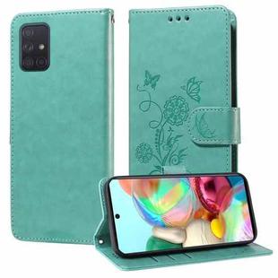 For Samsung Galaxy A71 4G Embossed Butterfly Flowers Leather Phone Case(Green)