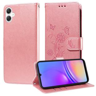 For Samsung Galaxy A06 4G / 5G Embossed Butterfly Flowers Leather Phone Case(Rose Gold)