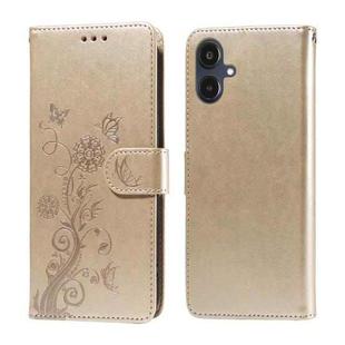 For Samsung Galaxy A25 5G Japan Version / A25e Embossed Butterfly Flowers Leather Phone Case(Gold)