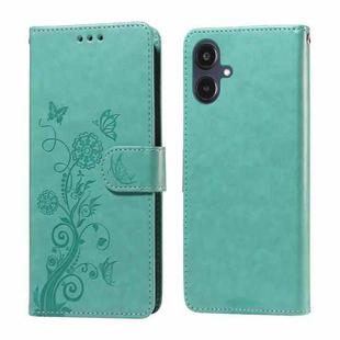 For Samsung Galaxy A25 5G Japan Version / A25e Embossed Butterfly Flowers Leather Phone Case(Green)