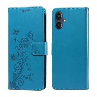For Samsung Galaxy A25 5G Japan Version / A25e Embossed Butterfly Flowers Leather Phone Case(Blue)