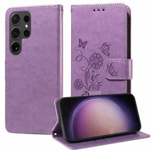 For Samsung Galaxy S24 Ultra 5G Embossed Butterfly Flowers Leather Phone Case(Purple)