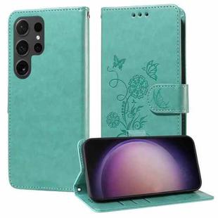 For Samsung Galaxy S24 Ultra 5G Embossed Butterfly Flowers Leather Phone Case(Green)