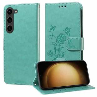 For Samsung Galaxy S23+ 5G Embossed Butterfly Flowers Leather Phone Case(Green)