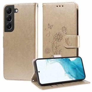 For Samsung Galaxy S21+ 5G Embossed Butterfly Flowers Leather Phone Case(Gold)