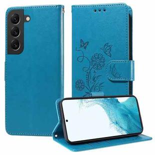 For Samsung Galaxy S21+ 5G Embossed Butterfly Flowers Leather Phone Case(Blue)