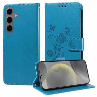 For Samsung Galaxy S25 5G Embossed Butterfly Flowers Leather Phone Case(Blue)