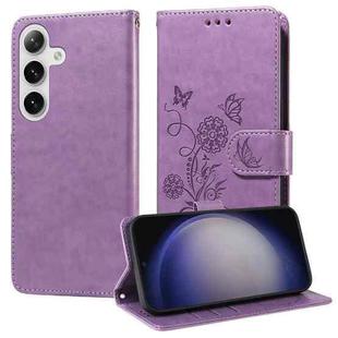 For Samsung Galaxy S25+ 5G Embossed Butterfly Flowers Leather Phone Case(Purple)