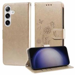 For Samsung Galaxy S25+ 5G Embossed Butterfly Flowers Leather Phone Case(Gold)