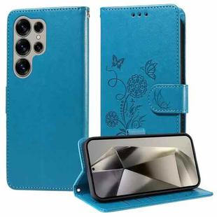For Samsung Galaxy S25 Ultra 5G Embossed Butterfly Flowers Leather Phone Case(Blue)
