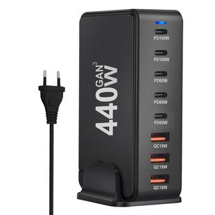 440W GaN USB Power Adapter Travel Charger with 3 x USB, 5 x PD Port, Plug:EU Plug(Black)