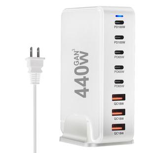 440W GaN USB Power Adapter Travel Charger with 3 x USB, 5 x PD Port, Plug:US Plug(White)