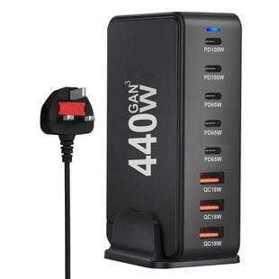 440W GaN USB Power Adapter Travel Charger with 3 x USB, 5 x PD Port, Plug:UK Plug(Black)