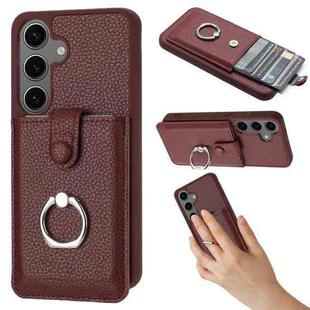 For Samsung Galaxy S24 5G Litchi Texture Drawing Card Bag Ring Holder Phone Case(Wine Red)