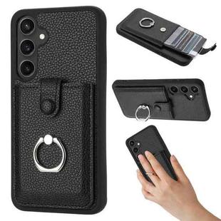 For Samsung Galaxy A14 5G Litchi Texture Drawing Card Bag Ring Holder Phone Case(Black)