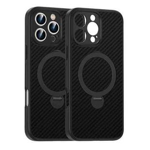 For iPhone 15 Pro Carbon Fiber MagSafe 360 Degree Rotating Holder Phone Case(Black)