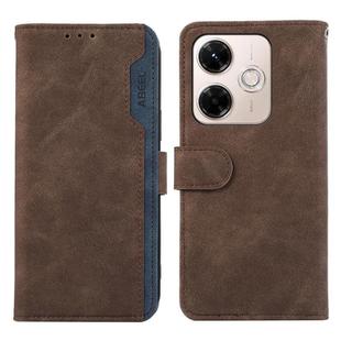 For Redmi 13x ABEEL Color Block Magnetic RFID Leather Phone Case(Brown-Blue)