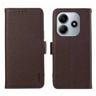 For Redmi Note 14 4G 164.84mm ABEEL Side-Magnetic Litchi Pattern Leather RFID Phone Case(Brown)