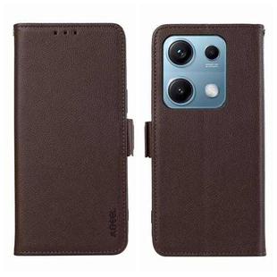 For Redmi Note 14S 4G ABEEL Side-Magnetic Litchi Pattern Leather RFID Phone Case(Brown)