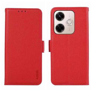 For Redmi 13X ABEEL Side-Magnetic Litchi Pattern Leather RFID Phone Case(Red)