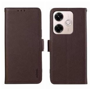 For Redmi 13X ABEEL Side-Magnetic Litchi Pattern Leather RFID Phone Case(Brown)