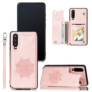 For Huawei P30 Mandala Embossed PU + TPU Case with Holder & Card Slots & Photo Frame & Strap(Rose Gold)