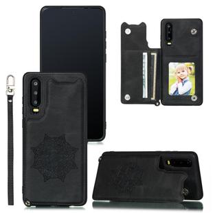 For Huawei P30 Mandala Embossed PU + TPU Case with Holder & Card Slots & Photo Frame & Strap(Black)