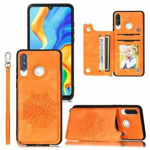 For Huawei P30 Lite Mandala Embossed PU + TPU Case with Holder & Card Slots & Photo Frame & Strap(Yellow)