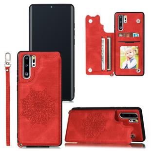 For Huawei P30 Pro Mandala Embossed PU + TPU Case with Holder & Card Slots & Photo Frame & Strap(Red)