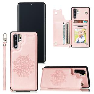 For Huawei P30 Pro Mandala Embossed PU + TPU Case with Holder & Card Slots & Photo Frame & Strap(Rose Gold)