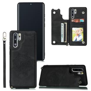 For Huawei P30 Pro Mandala Embossed PU + TPU Case with Holder & Card Slots & Photo Frame & Strap(Black)