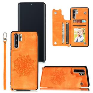 For Huawei P30 Pro Mandala Embossed PU + TPU Case with Holder & Card Slots & Photo Frame & Strap(Yellow)