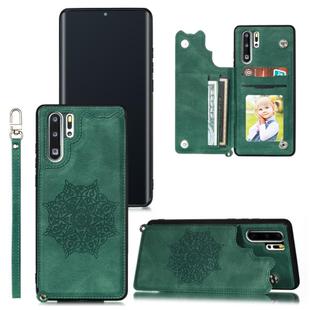 For Huawei P30 Pro Mandala Embossed PU + TPU Case with Holder & Card Slots & Photo Frame & Strap(Green)